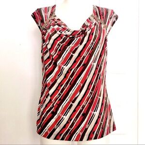 DANA BUCHMAN red, gray & black abstract print top